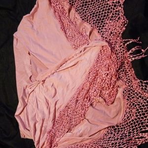 Pink triangular shawl, slinky, stretchy, crochet hem